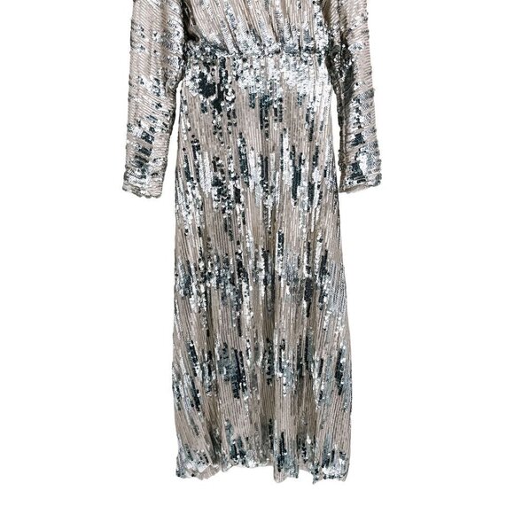 Zara Silver Sequin Maxi Dress Dolman Long Sleeve Metallic Blogger Fave Small - Picture 14 of 16